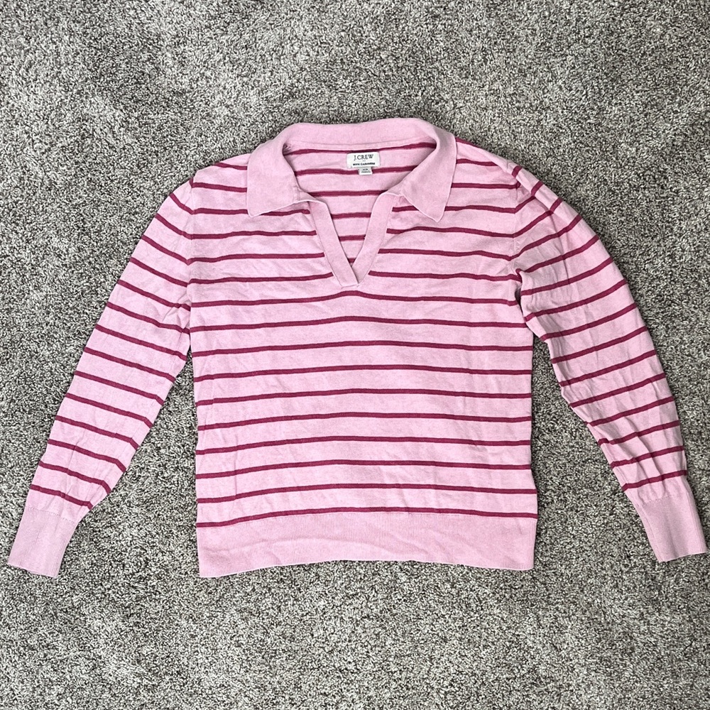 J. Crew Pink Striped Rubgy Sweater